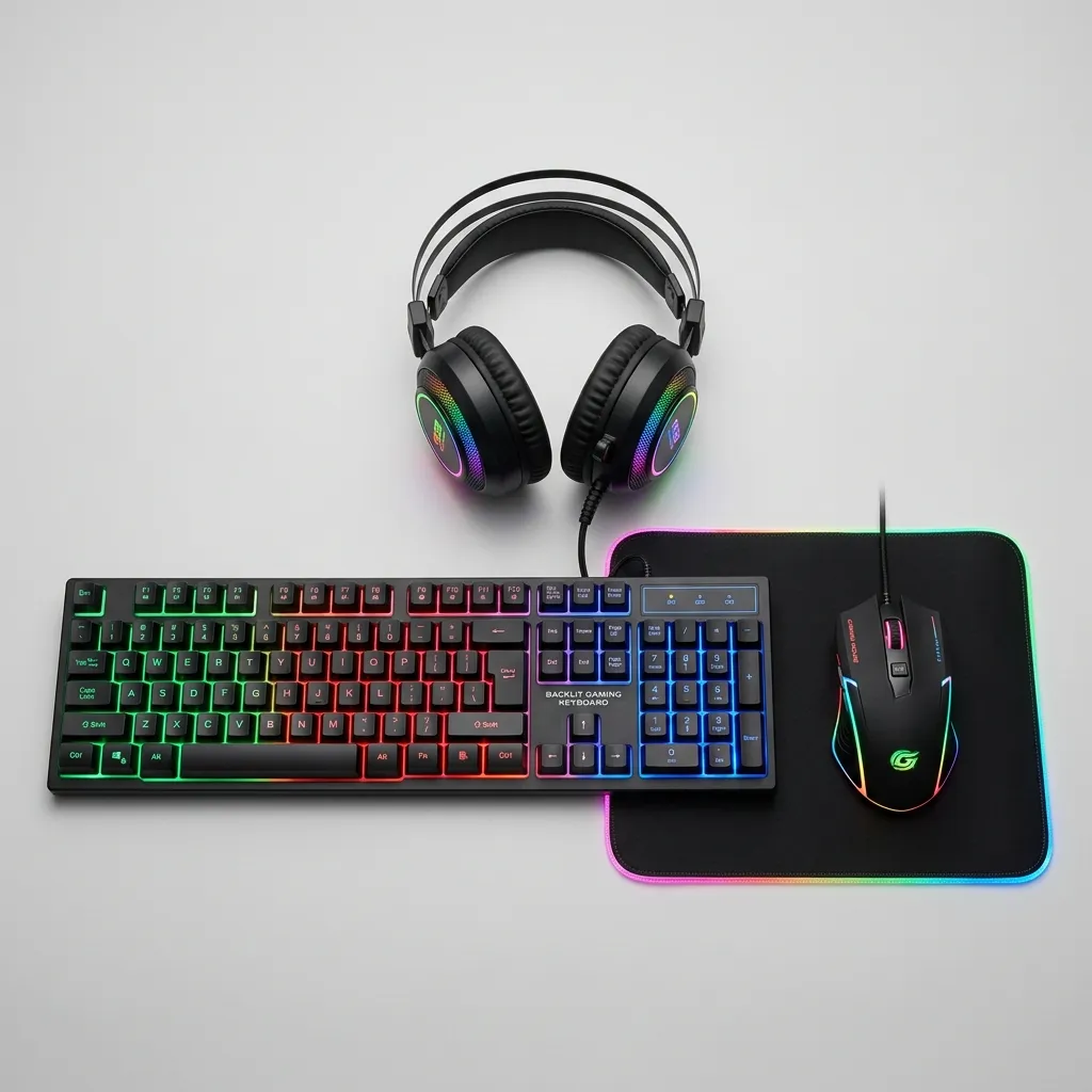 Kit Gamer 4 em 1 Teclado Semi-Mecânico RGB, Mouse, Headset e Mousepad para Montar seu Setup